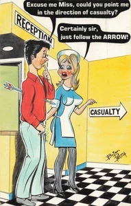 BAMFORTH Comic Postkarte lustig Cartoon Humor Empfang Opfer Krankenschwester Vintage - Bild 1 von 2
