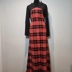 Sears Kleid Vintage kariert schwarz-rot Damen langes Maxikleid - Bild 1 von 12