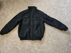 Jordan Craig Wool Blend Mens Black Heavy Bomber Jacket L 6 POCKETS Design - Picture 1 of 9