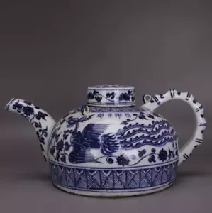 Sammlerstück Kunst chinesische Hand blau & weiß Porzellan Phönix Taepot - Bild 1 von 10