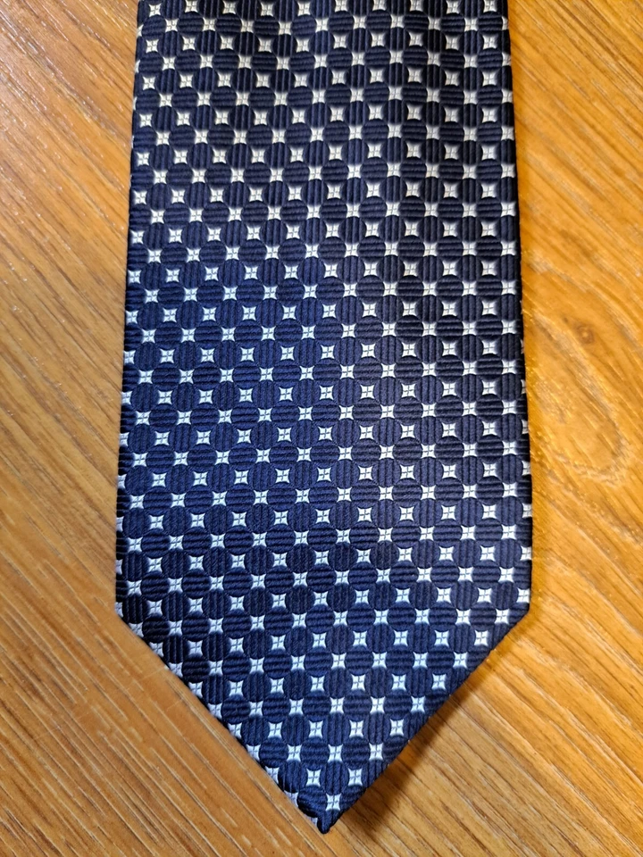 Corbata Zara Hombre 100% Seda Pura Hombre Azul Blanco Geométrica Foto 1 de 4