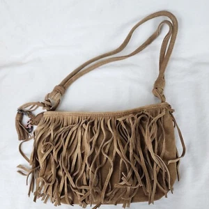 Boho Suede Leather Fringed Bag / Purse American Eagle Outfitters Light Brown - Picture 1 of 8