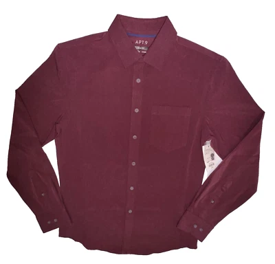 Apt. Camisa de vestir 9 para hombre talla pequeña borgoña con botones Foto 1 de 4