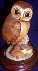 Owl Andrea by Sadek Porcelain  Figurine #6350 with Wood Base - Picture 1 of 5