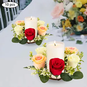 10pcs Floral Wreaths Rose Decor Wreath Artificial Candle Ring(8.27*3.15 Inches) - Picture 1 of 15