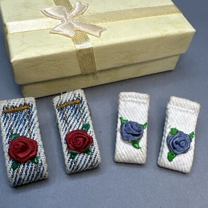 VTG Western Handmade Denim Beltloop Earrings Roses Unique Gift 2 Pair Pierced - Bild 1 von 8