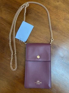 Damen Coach Leder Geldbörse an Goldkette, braun, Handtasche, Geldbeutel, Umhängetasche - Bild 1 von 8