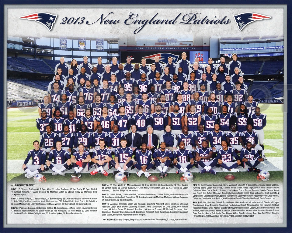 Foto del equipo de fútbol 8x10 2013 de los Patriotas de Nueva Inglaterra Foto 1 de 1