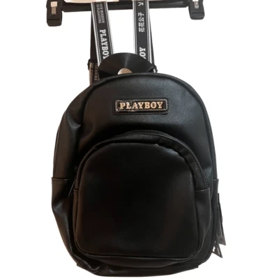 Y2K Playboy bunny logo mini backpack Black vegan leather zipper - Image 1 of 4