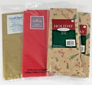 Lot (4) Tissue Paper Pack Holiday Christmas Red Gold Metallic Kraft Joy Believe - Picture 1 of 7