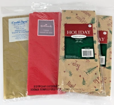 Lot (4) Tissue Paper Pack Holiday Christmas Red Gold Metallic Kraft Joy Believe - Image 1 of 4