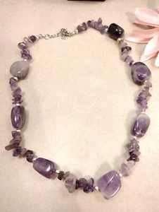 Amythest Gemstone Beaded Necklace 17-19"#A21-18 - Picture 1 of 6