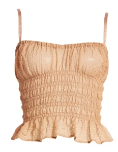 OPEN EDIT Women's Shirred Sheer Camisole Top Size XS - Tan Chanterelle NWT - Picture 1 of 8