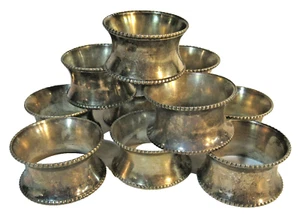 Set of 10 Silver Tone  Beaded Trim Edges Napkin Rings - Picture 1 of 6