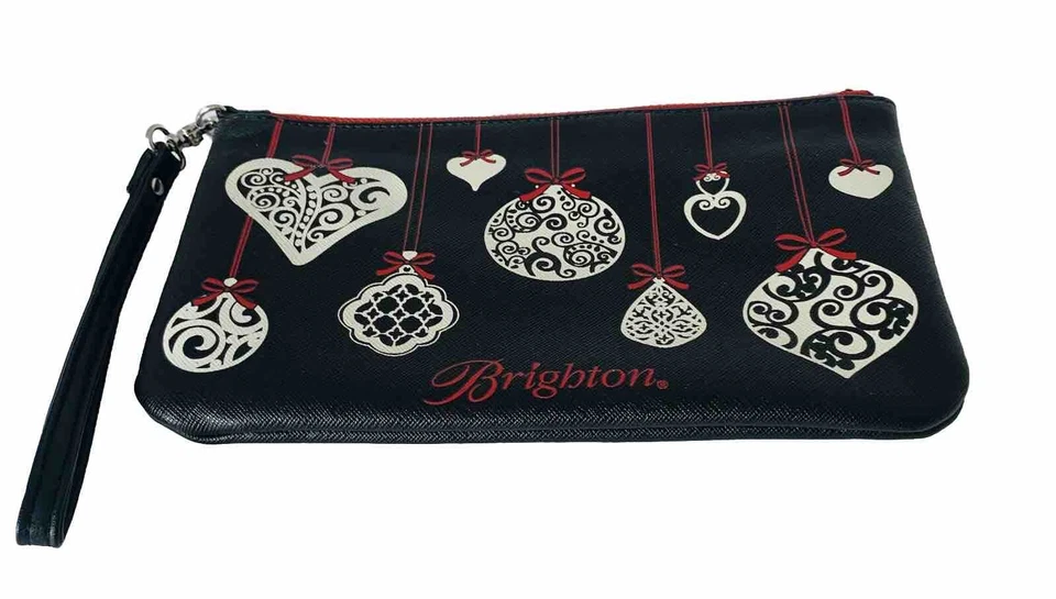 BRIGHTON любовь заметки кошелек с ремешком/косметичка Рождество черный/красный украшения * читать * - Изображение 1 из 4