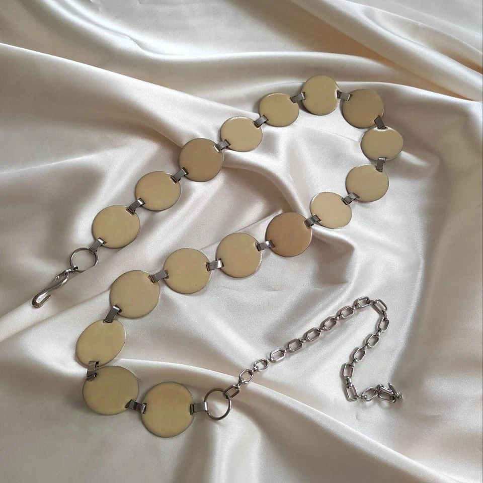 Vintage Y2k 00s 2000s vintage cream / silver round chain belt fairy coquette - Image 1 of 4