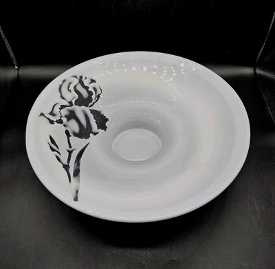 LARGE Art Glass PURPLE Cased Cameo Cut Etched Iris Centerpiece Bowl 15"  - Image 1 of 4