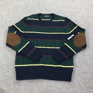 Suéter Brooks Brothers Para Hombre Mediano Azul Marino Archivo Cable Rayas Lana Merino Crew - Imagen 1 de 17