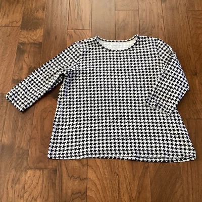 Kim Rogers mujer talla 1X Top pata de gallo negro/blanco 100 % algodón manga 3/4 Foto 1 de 4