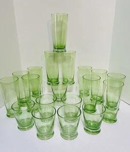 VTG Set Of 19 Cristar Lime Green Drinkware~Barware Sturdy Beer & Bourbon Glasses - Picture 1 of 24