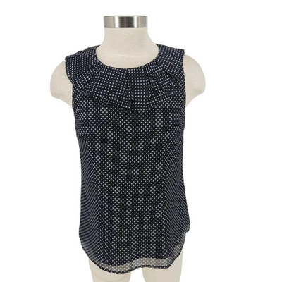 Blusa sin mangas J.CREW Gabby de seda azul marino a lunares sin mangas plisada con volantes 6 Foto 1 de 4