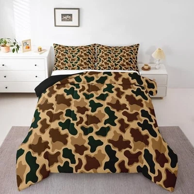  Camouflage Bedding Set Boys Girls Size Camo Queen Green and Brown Beige - Image 1 of 4