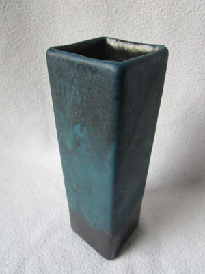 Ruscha Keramik Vase 812 schwarz türkis-grüne Laufglasur matt 20x6x6cm 70er Jahre - Bild 1 von 4