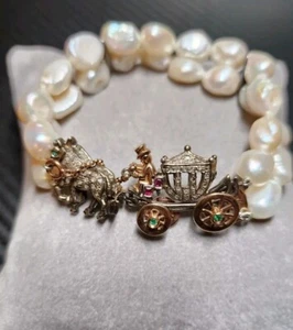 carriege Bracelet with pearl Gold and Silver - Picture 1 of 5