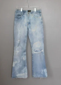 Vintage 90s Paris Blues Jeans Distress Flare 7 Trashed Grunge Light Wash Boho - Picture 1 of 8