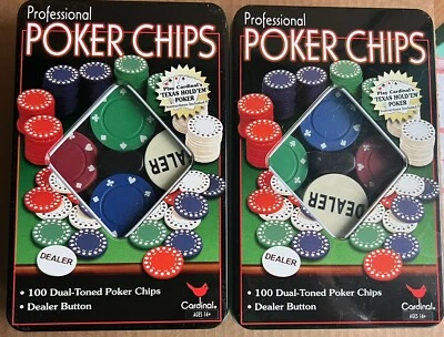 x2 Tins Cardinal Poker Professional 100 Dual Toned + Dealer Chips - Image 1 of 4