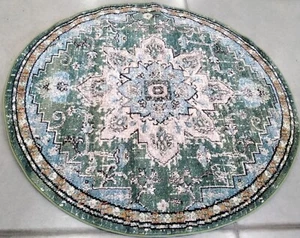 GREEN / TURQUOISE 5' X 5' RD Back Stain Rug, Reduced Price 1172759363 MAD473Y-5R - Picture 1 of 4