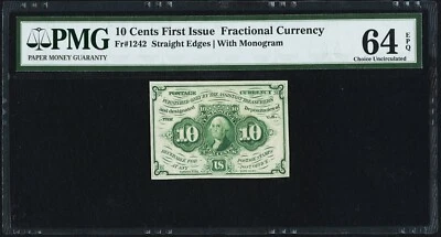 U.S 1862-63 10 CENTS FRACTIONAL CURRENCY FR-1242 CERTIFIED PMG CHOICE NEW-64-EPQ - Image 1 of 2