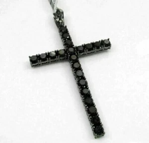 3.00Ct Round Cut Lab-Created Black Diamond Cross Pendant 14K Black Gold Plated - Picture 1 of 5