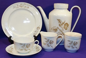 21 PC ARZBERG CHINA BROWN ROSES LUNCHEON SET COFFEE POT CREAMER SUGAR CUP SAUCER - Picture 1 of 10