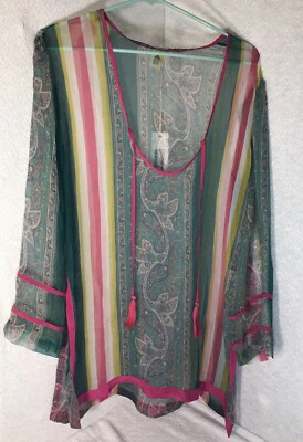 Marca Casa de Playa 100% Seda Cachemira, Rayas y Borla Corbatas Playa Encubrimiento Talla M Foto 1 de 4