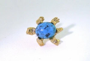 10x8 Oval Turquoise Cabochon Cab Gemstone Gold Color Turtle Tie Tack EPTT403 - Picture 1 of 2
