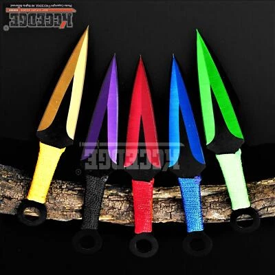 3PC 6.5" Knife Set w/ Sheath Ninja Kunai Survival Fixed Blade Knife Double Edge - Image 1 of 4