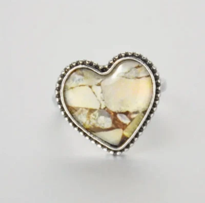 💖 Striking Boho  1/2" Heart Ring – Copper Color Like Opal & Silver-Plated ✨ - Image 1 of 4