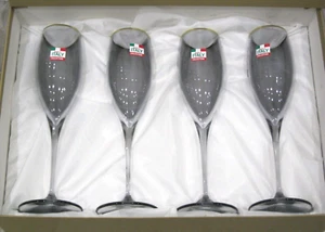 Art Decor Box Set 4x Grey/Blue & With Gold Rim Champagne Flutes - Labelled/New - Picture 1 of 19