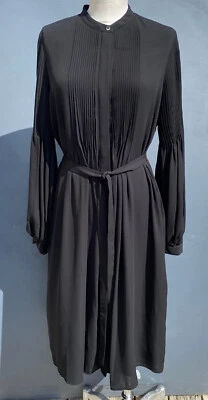 VESTIDO CAMISERO MIDI NEGRO MANGA BLUSA PINTUCK ELIE TAHARI TALLA MEDIANA - $395 Foto 1 de 4