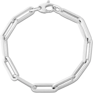 Floreo 14k White Gold Hollow Paperclip Link Chain Bracelet - 7.5 Inch - Picture 1 of 4