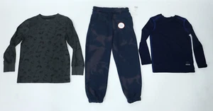 Boys 3 Piece Gray Blue Long Sleeve Tees Jogger Pants Outfit Set Size Small 6-7 - Picture 1 of 5