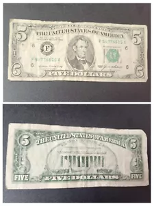 1985 $5 Five Dollar Bill - Picture 1 of 14