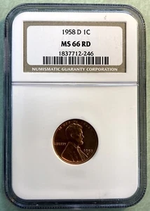 1958-D Lincoln Wheat GEM BU 1c ~ NGC MS66 Rd (408EX) - Picture 1 of 3