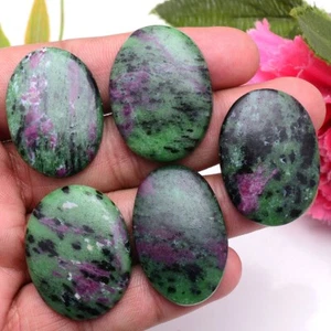 5 Pcs Natural Ruby Zoisite Untreated 33mm-35mm Oval Cabochon Loose Gemstones Lot - Picture 1 of 7