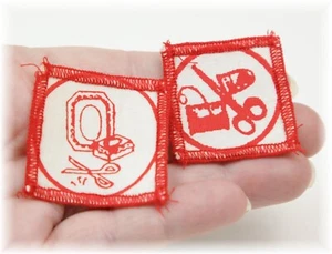 Red Sewing Motifs Vintage Printed Fabric Sew On Applique Patch Set of Two - Picture 1 of 3