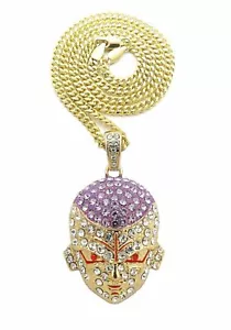 Hip Hop Iced 14K Gold plated FRIEZA Bling Pendant & 3mm 24" Cuban Chain Necklace - Picture 1 of 5