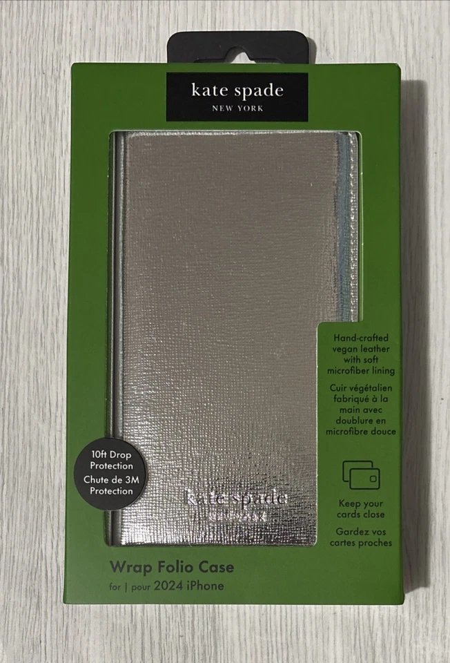 Funda tipo billetera Kate Spade New York envolvente tipo folio para Apple iPhone 16, plateada metálica Foto 1 de 1