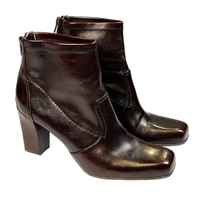 Franco Sarto Subway Boots Womens 9 Brown Leather Ankle Booties Heeled Casual Zip - Image 1 of 4