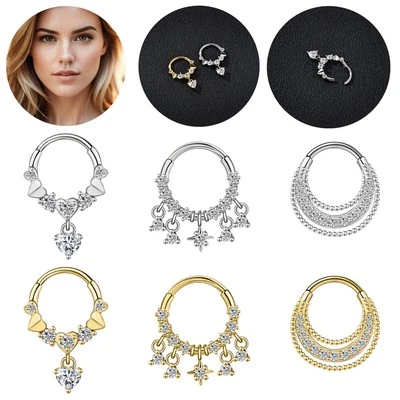 1 peça brincos piercing hélice orelha anel septo nariz aço inoxidável 16G CZ joia - Imagem 1 de 4